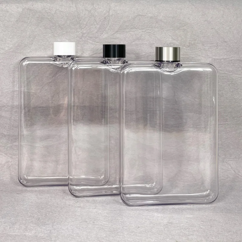 2021 New Arrival Tritan Plastic 500ml A5 A6 Notebook Memo Flat square Water Bottle BPA Free clear bottle with silicone sleeves
