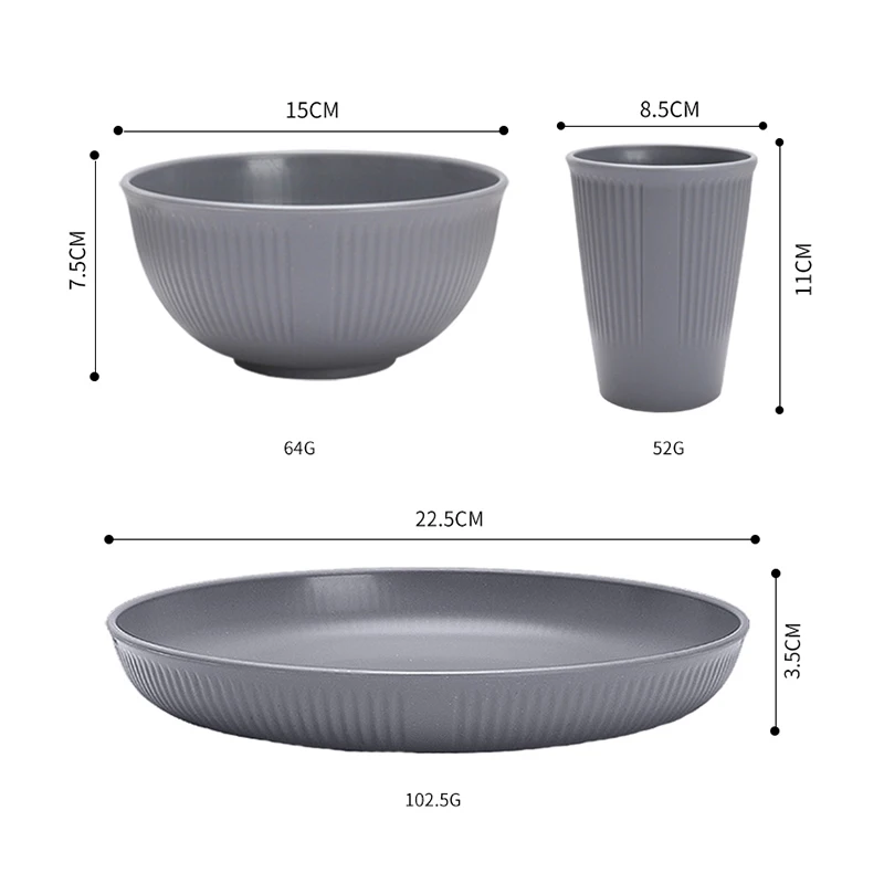 High quality 18pcs Eco Friendly Wheat Straw Plastic Bowl Plate And Cup Dinnerware Set plastic cutlery