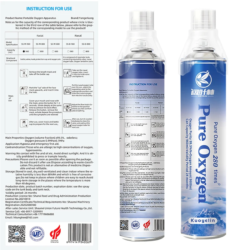 Medical equipment 10l high pure oxygen spray portable oxygen respirator and inhaler for household with masks