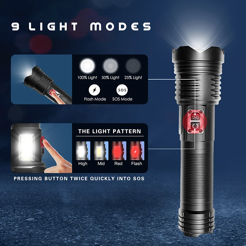 New white laser charging flashlight USB charging long-range telescopic focusing  with 5000mah  built-in battery laser flashlight