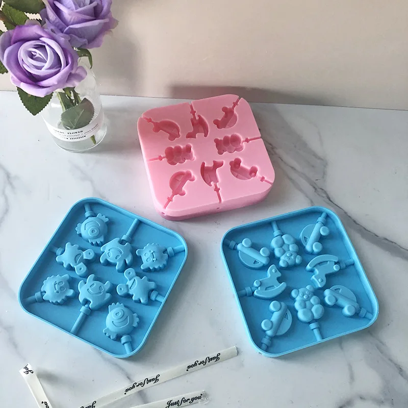 Custom Cooking Sweet Cartoon Silicon Non Stick Lollipop Mold 3d Chocolate Candy Mold Homemade Dessert Mould For Candy Jelly Mold