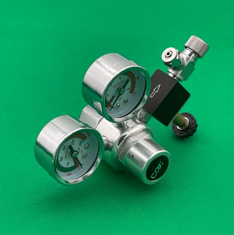 Thread G5/8-INT Dual Gauge Aquarium Co2 Regulator With Check Valve Bubble Counter Magnetic Solenoid Valve