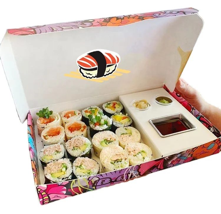 Luxury  Customized Sushi Cake Takeaway To Go Paper Packing Box Magnetic Sushi Puff Crepes Paper Packaging Box with Inserts and D