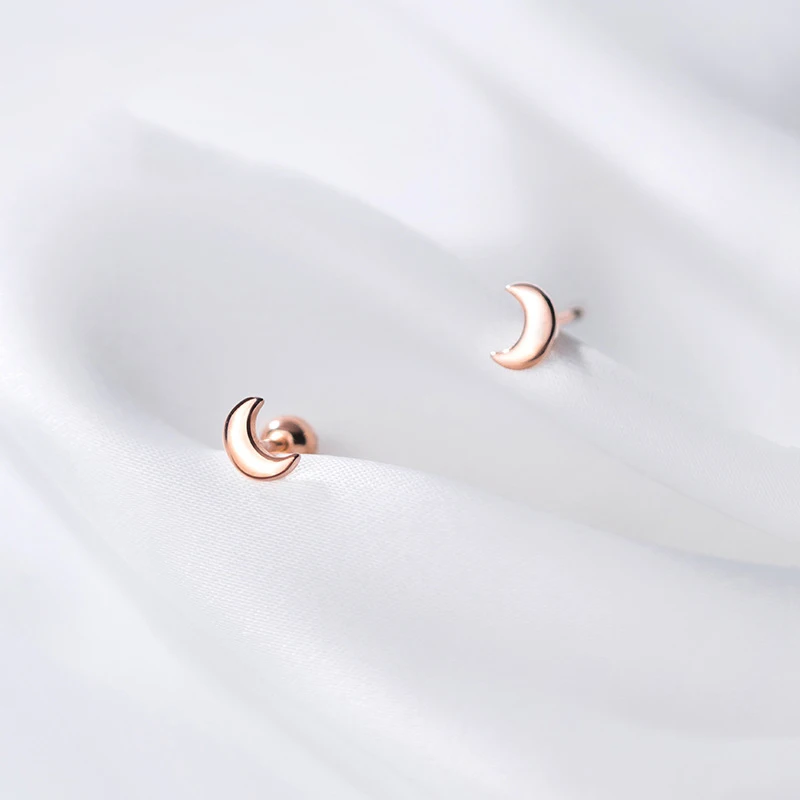 925 Silver Jewelry Screw Back Stud Earrings Hypoallergenic Earrings Stud Moon Stud Earrings