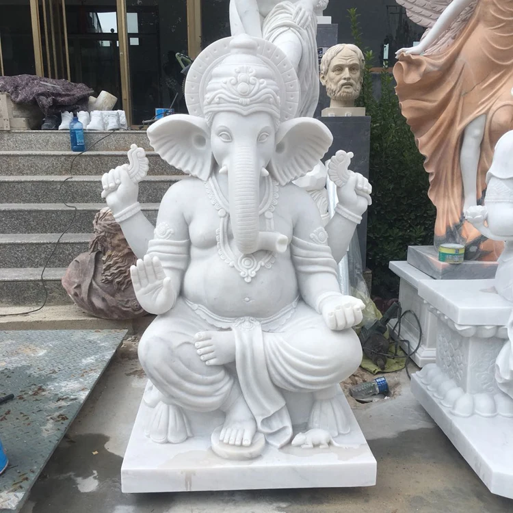 Hot sale factory supply large size white stone lord ganesha statue marble statue