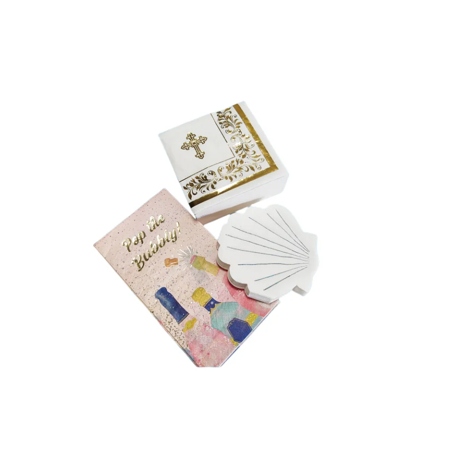 Manufactory High Quality 33x40cm Soft Decoupage Party Luxury Printed  Gold Foiled Personalized Dinner Paper Napkins