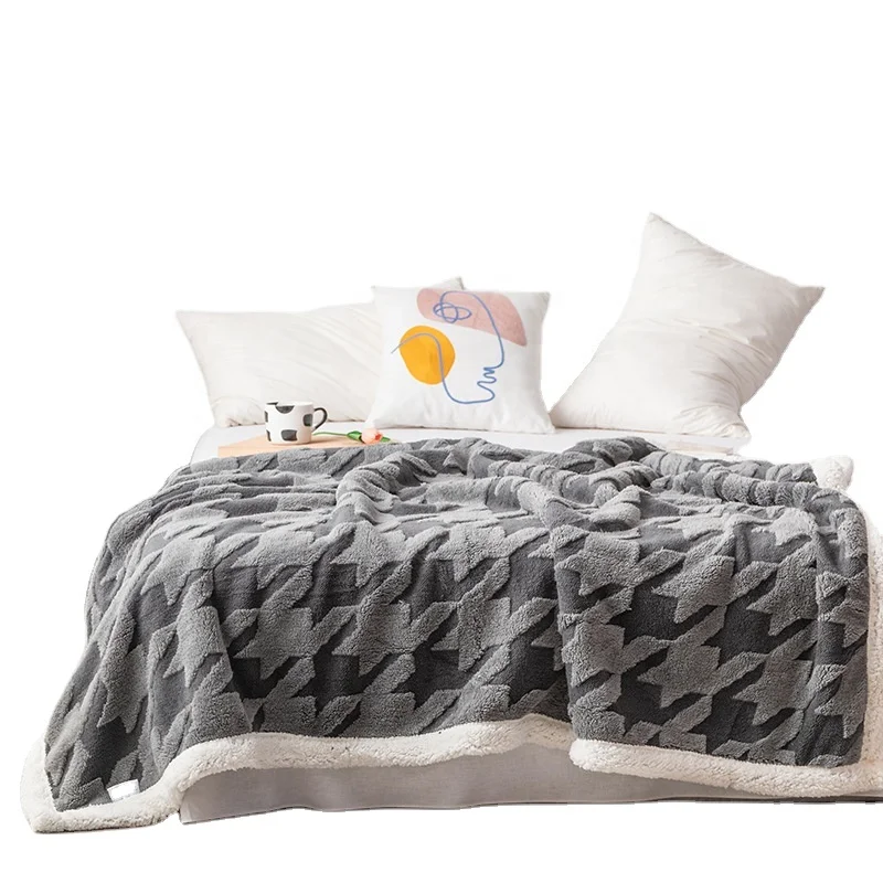 Throw Blanket Super Soft Fluffy Houndstooth Sherpa Fleece Blankets Solid Color-H Decorative for Bed Sofa Couch