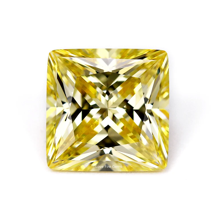 all sizes synthetic gemstones canary yellow cz stone zircon square shape princess cut fancy stone yellow cz