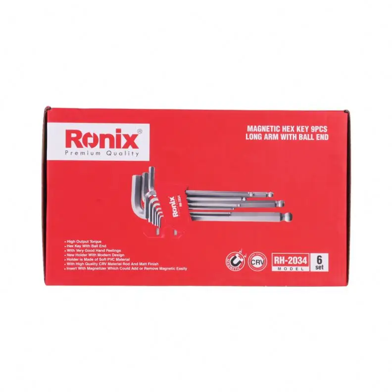 Ronix Magnetic Hex Key 9 Pcs RH-2034 1.5-10mm Folding Torx Hex Key Stainless Steel Hex wrench long Handle magnetic