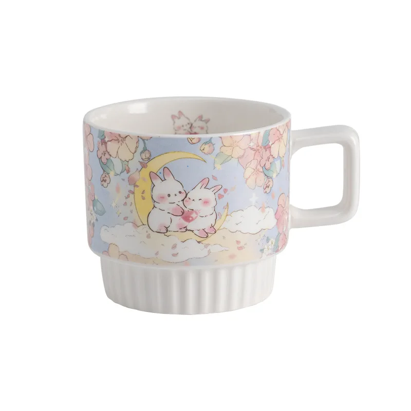 New Chinese Style Rabbit and Moon Story Series Dream Color Ceramic Tea Cup Set