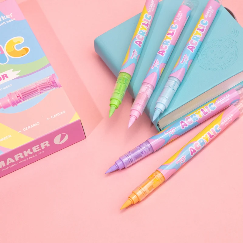 Soft Macaron and Skin Tone Colors Acrylic Paint Markers Art Painting Brush Tips Paint Pens for Rock