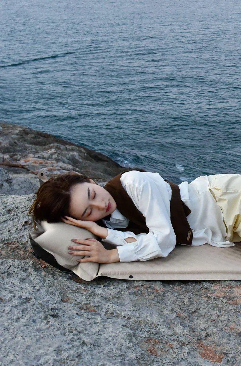 HISPEED 2-Person Foldable Air Camping Sleeping Pad Inflatable Memory Foam Mattress with Built-in Pump for Outdoor Use