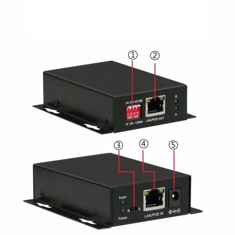 POE  250 meters with 1port 10/100M Rj45 input 1/2/4/5 port 10/100M Rj45 output Network PoE Extender