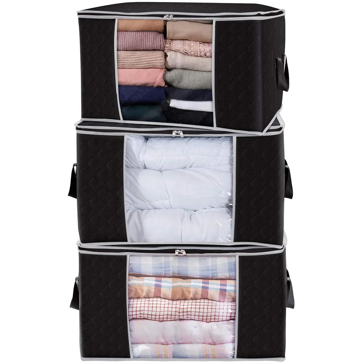 Large Clothes Storage Bag Organizer with clear window Great quilt Comforters Blankets Bedding Under Bed Storage