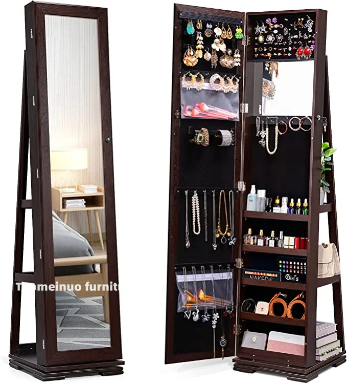 Jewelry Armoire with Mirror Full Length Mirror Jewelry Cabinet Standing Inside Mirror with Jewelry Storage Rear Storage Shelves