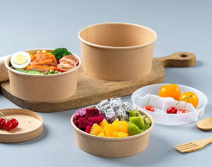 Disposable paper bowl with circular PP inner tray vegetable and fruit separation container