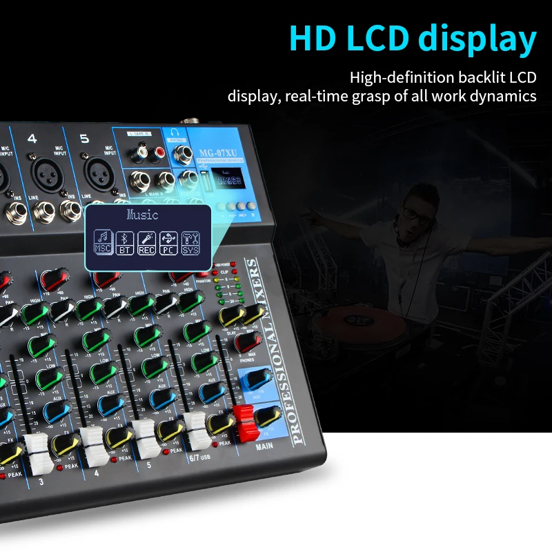 MG-07 Профессиональный 7-канальный аудио микшерный пульт с USB MP3 плеер DSP DJ