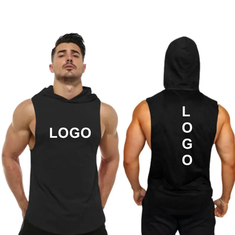 Hot Selling 95% Cotton 5% Spandex Muscle Gym Workout Sleeveless Hoodie Running Vest Fitness Men Tank Top