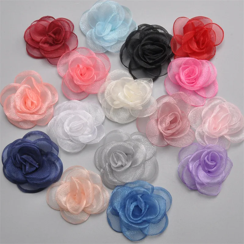 Beautiful Design 3d Fabric Flowers 5cm Colorful Handmade Flower For Clothing Artificial Decorative Handmade  Flower For Dresses