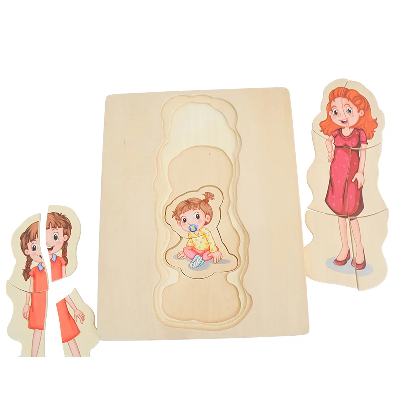 Wooden Toddler Toys Ready to Ship Man Grow up Body Structure Jigsaw Learning Wooden Toy 5 Layer Puzzle