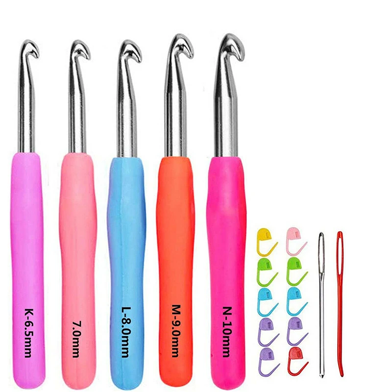 Crochet Hook Set Aluminum Knitting Needles Sewing DIY Tools Soft Grip Handle