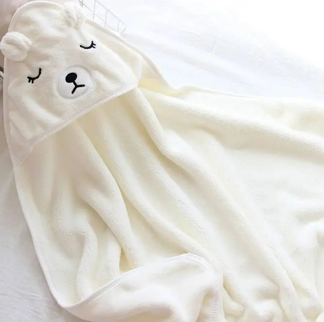 Children Animal Design Kids Bath Towel Soft Absorbent Velvet Coral Fleece Baby Hooded Bath Towel