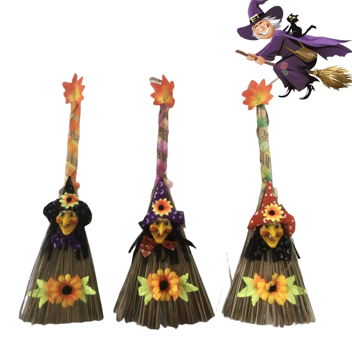 Halloween Costume Witch Broom Scarecrow Sorceress Broomstick Wizard Decor for Demon Masquerade Party or Christmas Celebration