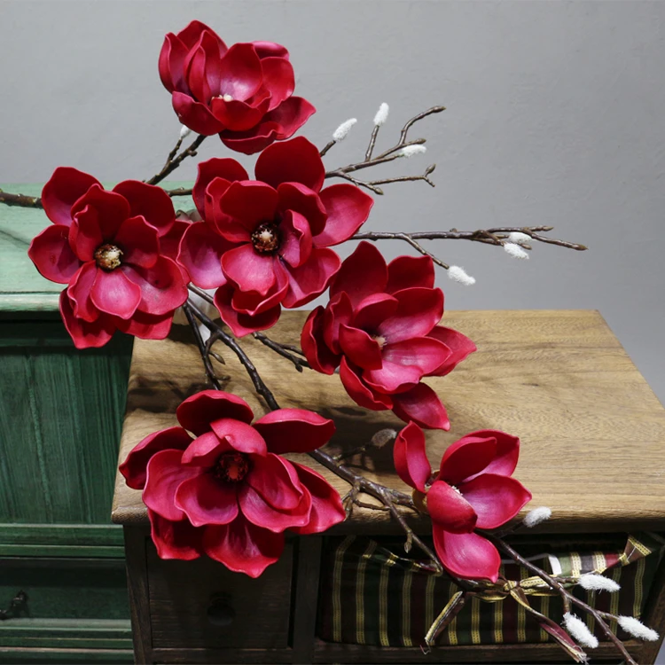 Arrangement Foam Tall Single Stem magnolia Silk Flowers Artificial magnolia Faux Evergreen Flower for Decoration