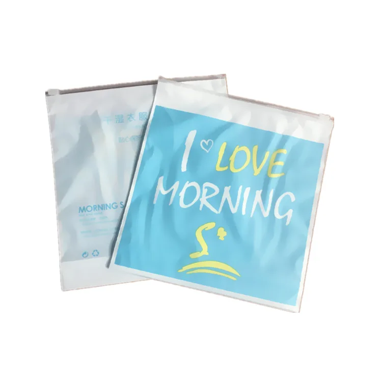 Custom Recycled Plastic Apparel Shipping Pouch Slide Zippers Top Lock Clothing Packing Bag Underwear Socks Logo PVC PET