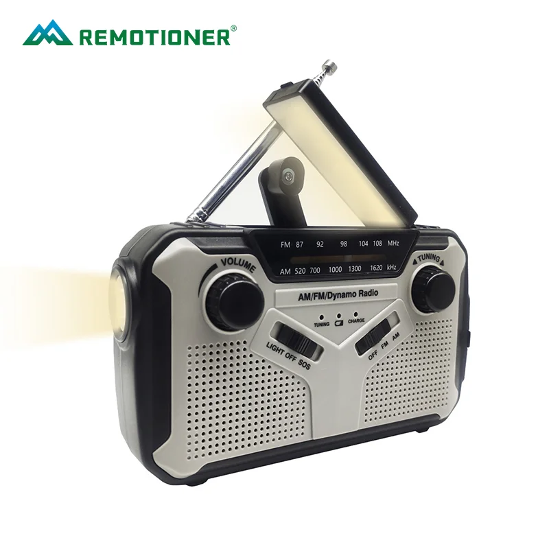 Portable FM AM Emergency Radio Multi-Function Hand Crank Solar Powered Radio with Flashlight Reading Lamp
