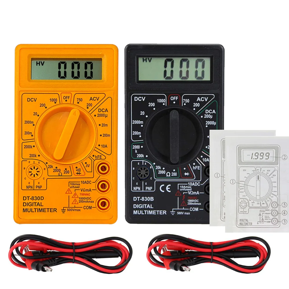 LCD AC/DC Digital Multimeter 750/1000V Voltmeter Ammeter Ohm Tester High Safety Handheld Meter Digital Multimeter DT-830B