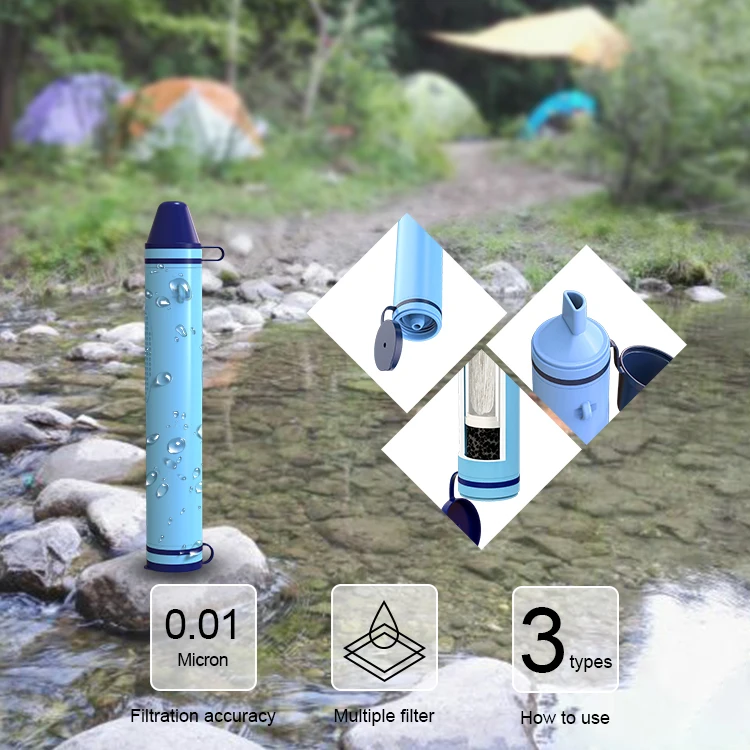 Personal Survival Portable Integrated Outdoor Hiking Camping Mini Water Purifier Filter Straw