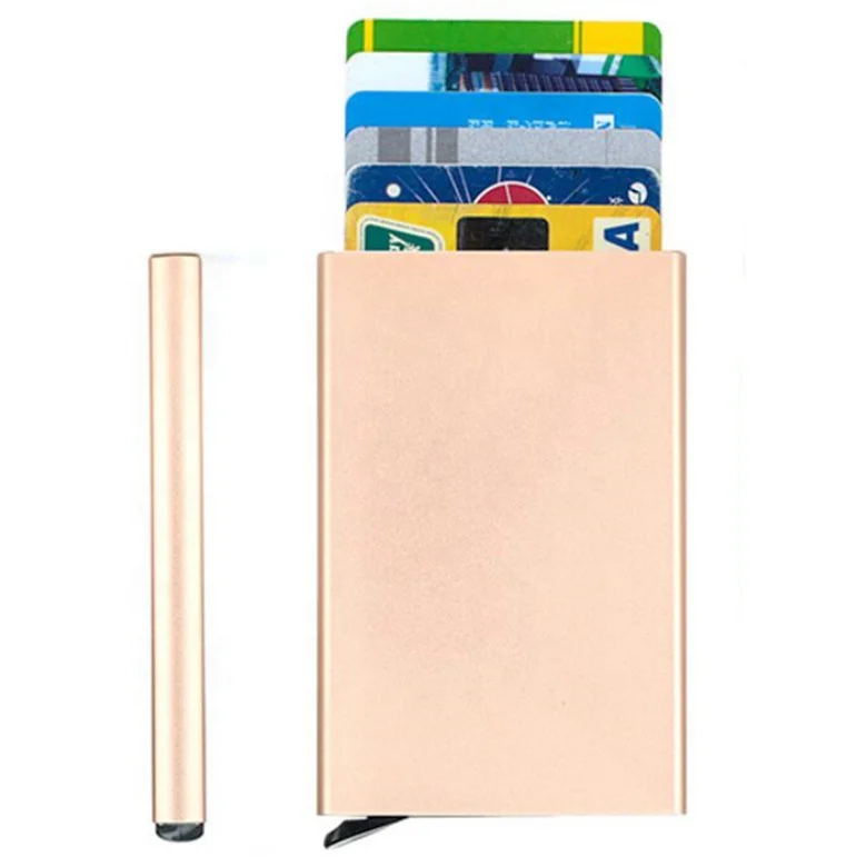 From Stock inventory Slim Aluminum Card Holder Wallet for Men RFID Blocking Minimalist Metal Pop Up Wallet with Gift Box