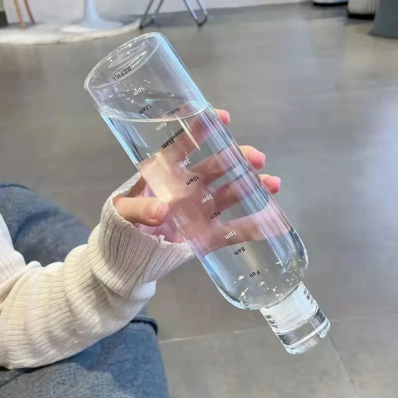 BPA Free 500ml Glass Bottle Custom Logo Time Marker Drinking Tumbler Unisex Travel Outdoor Activities Clear Milk Juice Water Cup