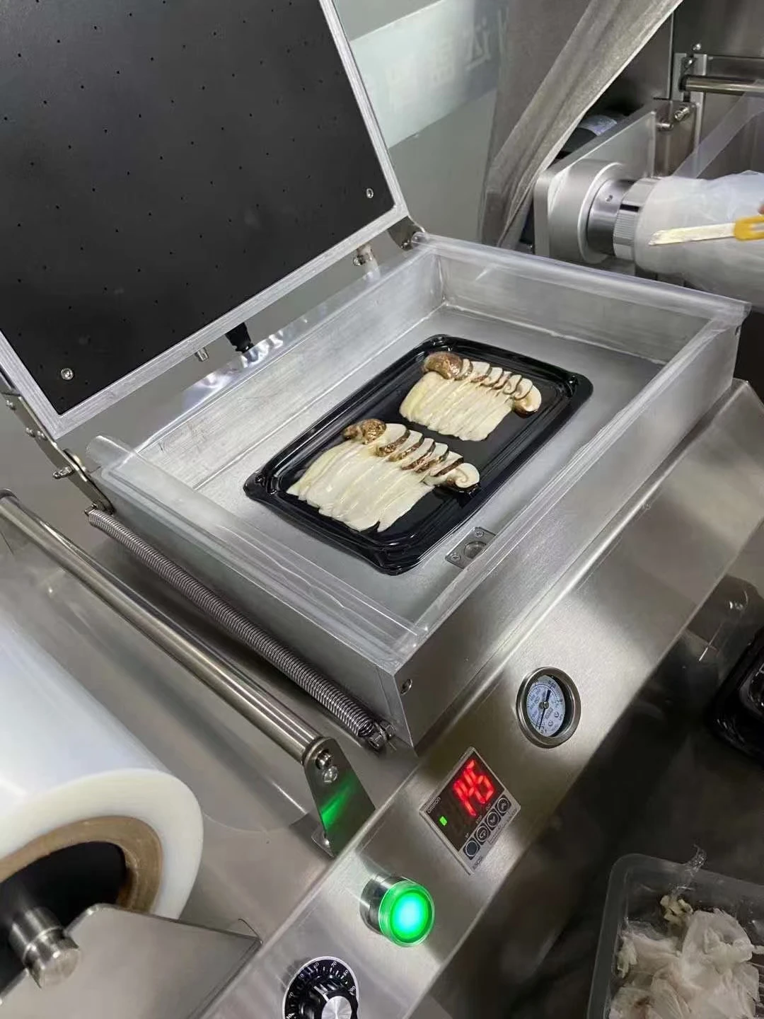 
hot sale DQ-2 four sides food tray heat sealing packing machine 