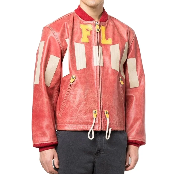 OEM  Streetwear Embroidery Logo Bomber Jacket Rib Collar Zip Up Oversize Waterproof Vintage Leather Cargo Jacket Coats Men