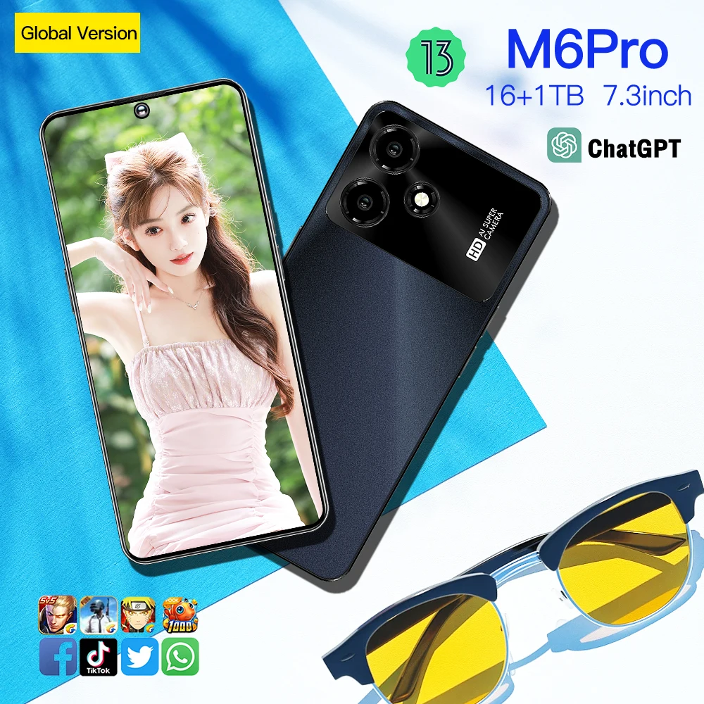 Customized Brand M6 Pro 16 512GB 5G Android 11 Smartphone Fashion Mobile Phone OEM Wholesale 5G Android Smartphone for Fashion E