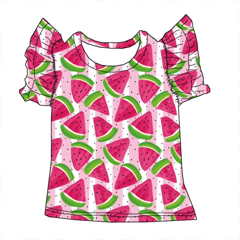 New Western Style Baby Girls custom Print Ruffle Bottom T-shirt Summer Clothes For Kids Tank Peplum