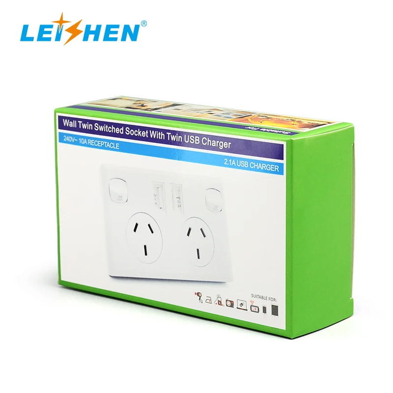  Утвержденны SAA 10A дома GPO жилые электрические розетки 2.1A Dual USB 2 Gang Австралия Power Point