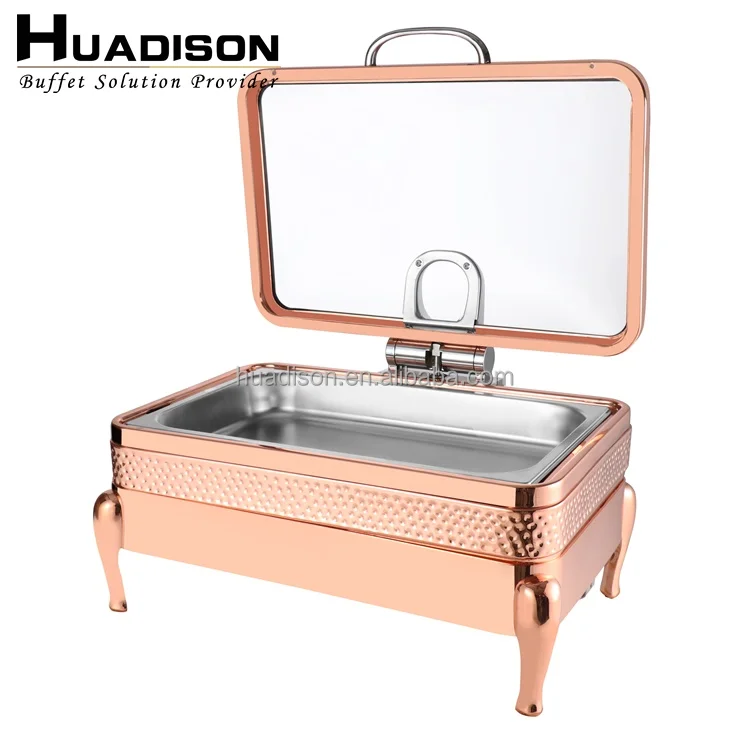 Huadison commercial catering equipment 9 L stainless steel chaffing dish rose gold hydraulic chafing dish buffet set