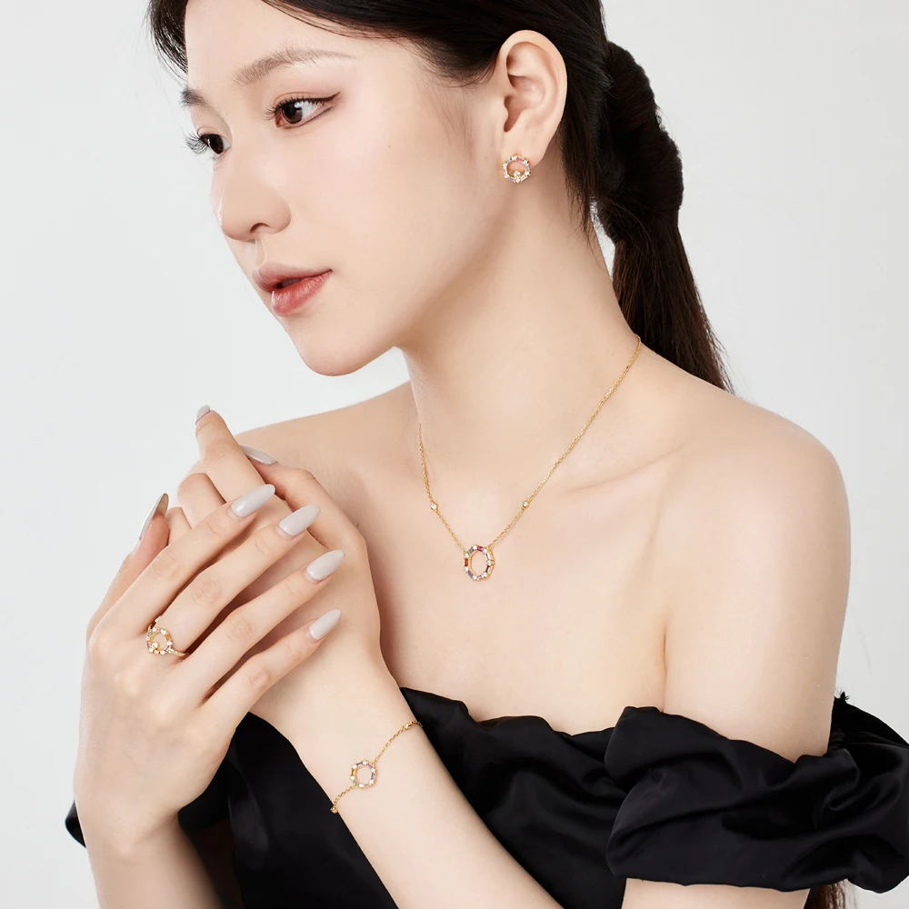 Dylam Jewelry Manufacturer Wholesale 925 Sterling Silver Rhodium Gold Plated Link Chain 5A Zirconia Hexagon Pendant Necklaces