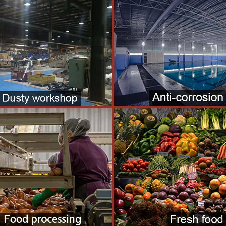 NSF DLC Listed IP66 Waterproof 100W 150W 200W Factory Warehouse Industrial UFO Round High Bay LED Lights