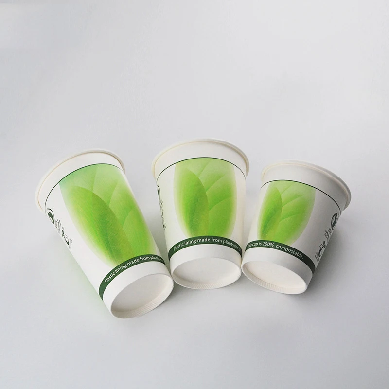 8oz 12oz 16oz  PLA Paper Cups Biodegradable  Coffee Cup Compostable paper glass with lid