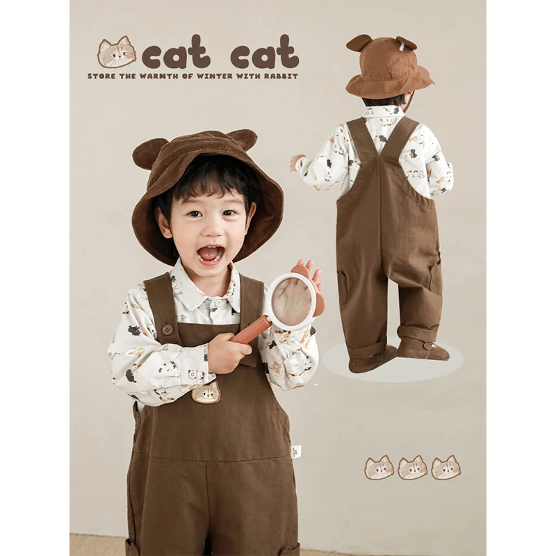 YOEHYAUL Long Sleeve Kids Toddler Boys Outfits Cotton Shirts Hooded Jacket Baby Suit For Boy Animal Pattern Clothing Sets