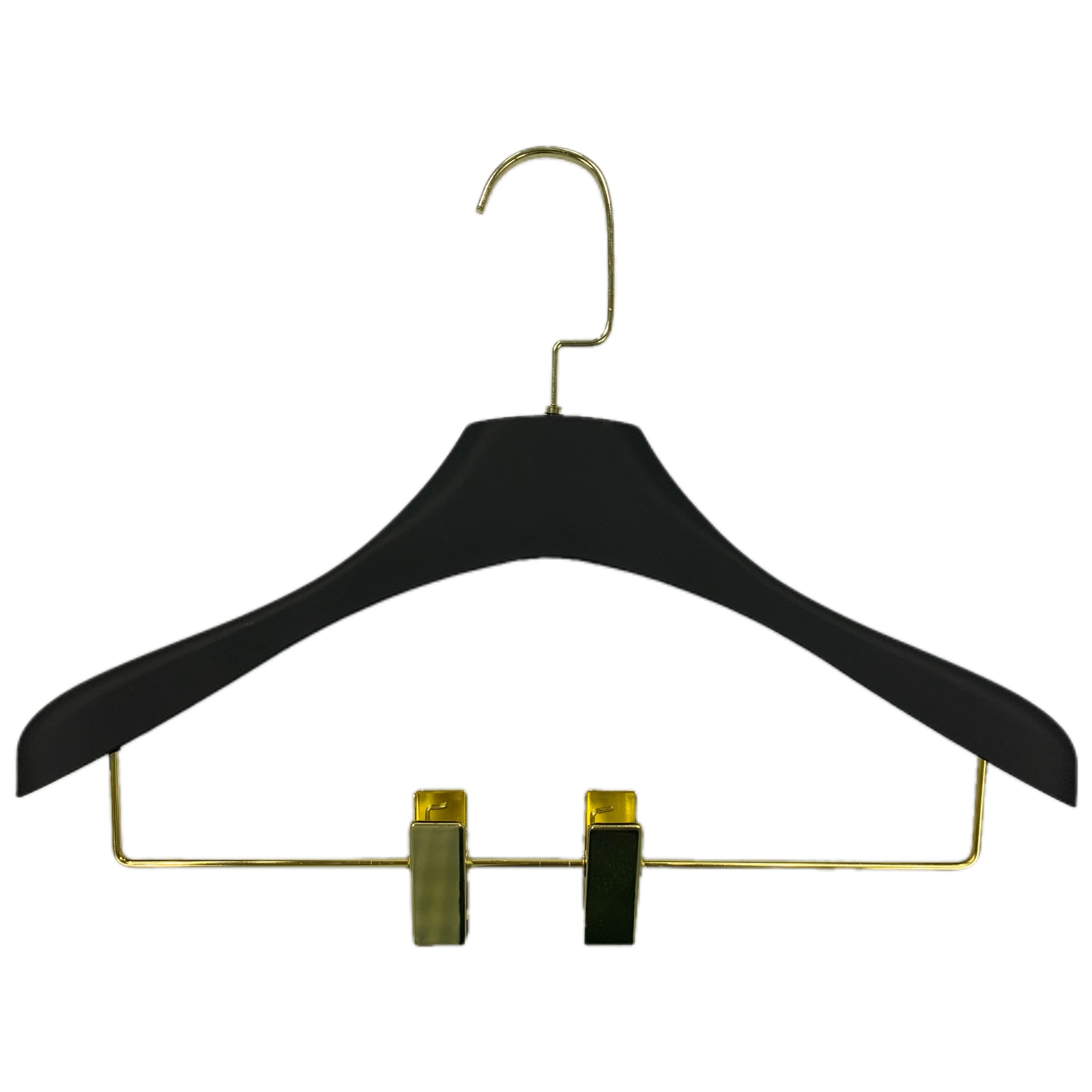 High Quality Customized Color Rubber Coated Black Solid Plastic Hanger With Clips Branded Boutique Top logo