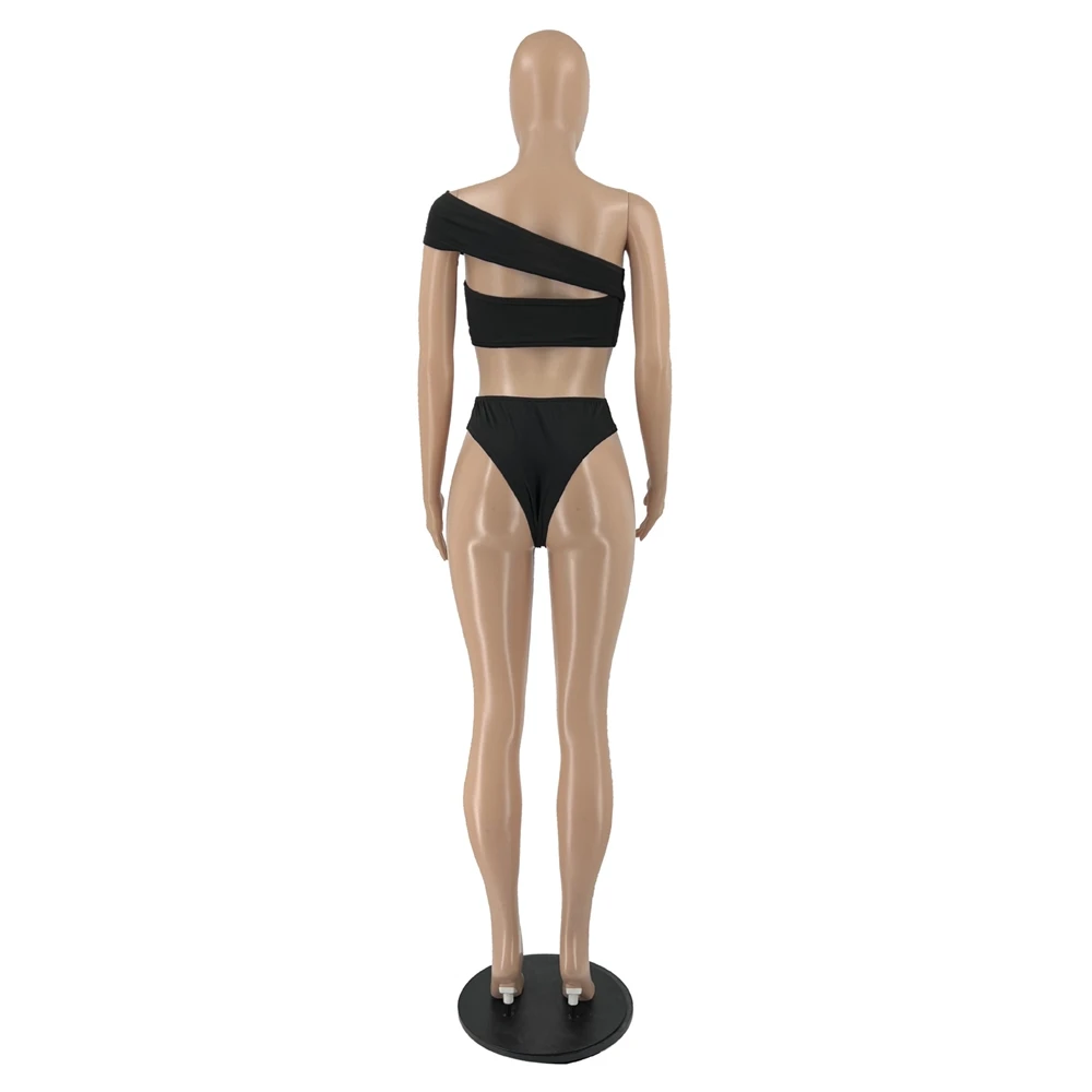 MISSQ W8288 Bikini Sets 2022 Solid Color Summer Hollow Out Single Shoulder Bikini & Beach Wear Elegant Sexy High Waist Swim Wear