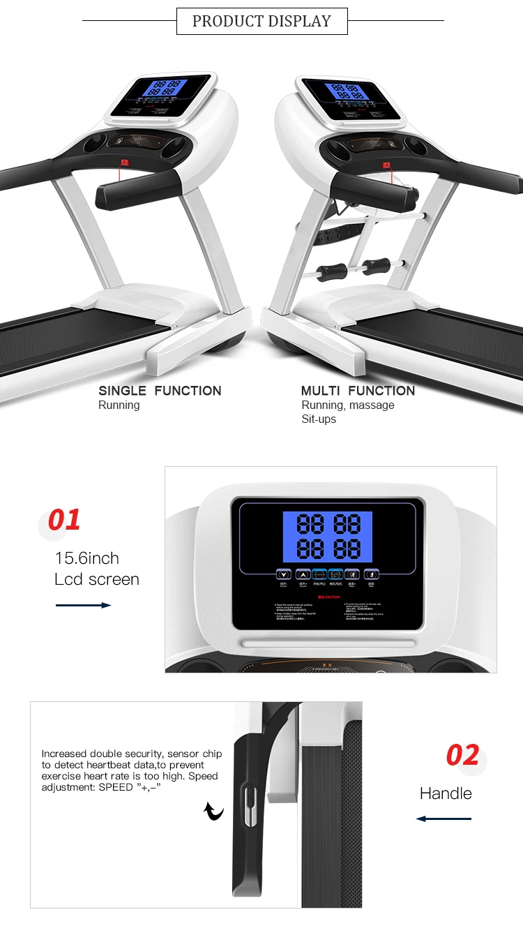 Home shock high motor absorbing electric treadmill with heart rate function