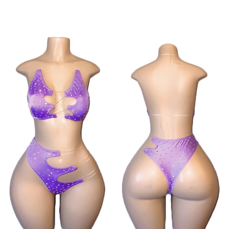 Yingli Mesh Lingerie Set Sparkle Rhinestones Fishnet Crop Top Mini Dress Skirt Biker Shorts Sheer Long Sleeve Nightwear