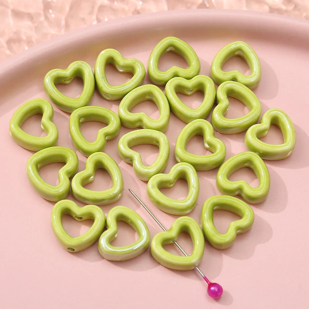 Wholesale new style Hollow Heart shape Ceramic Beads colorful porcelain beads for bracelet making