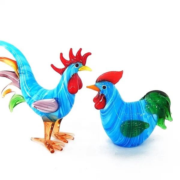 
Hand blown glass handmade rooster figurines 